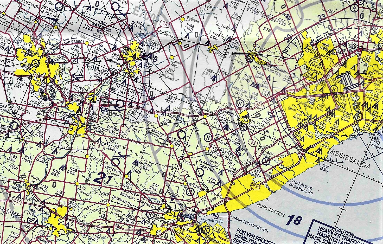 Portion of a VFR Navigation Chart around the Waterloo area